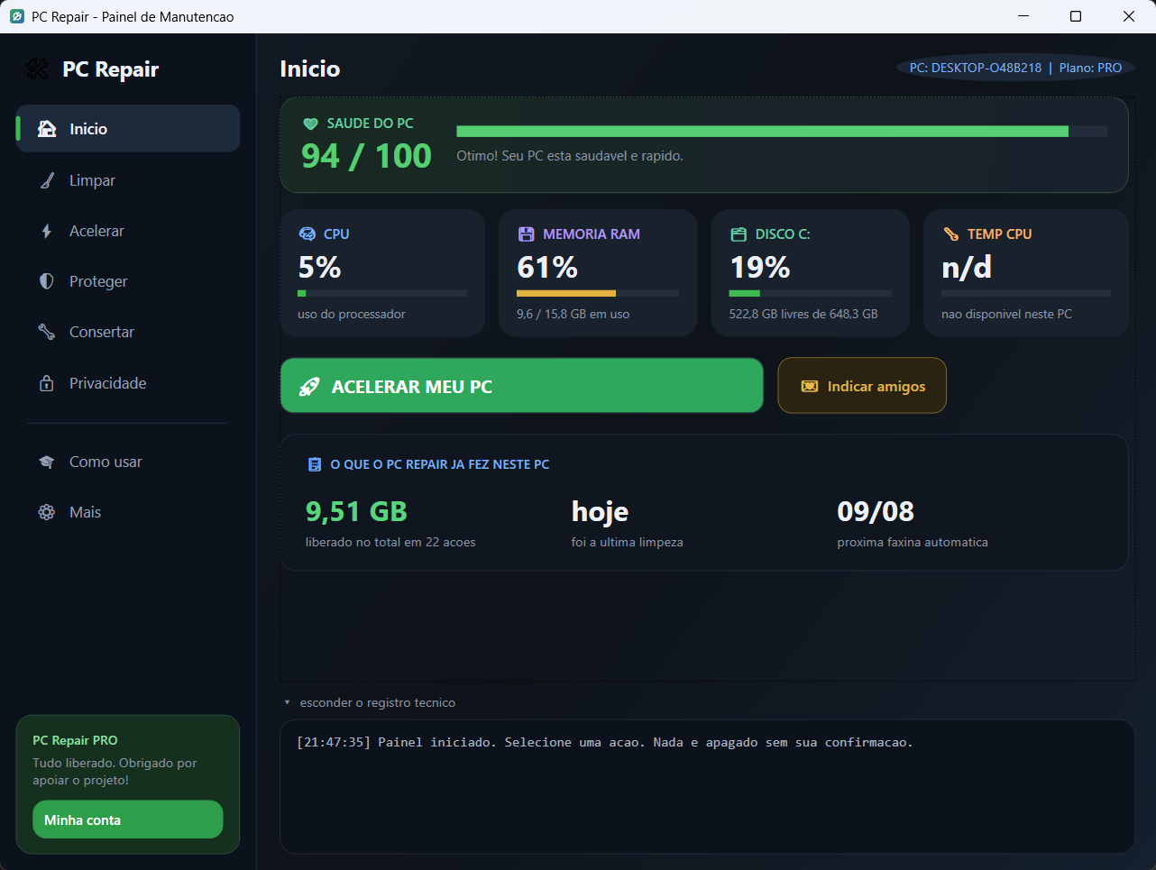 Botão Acelerar meu PC